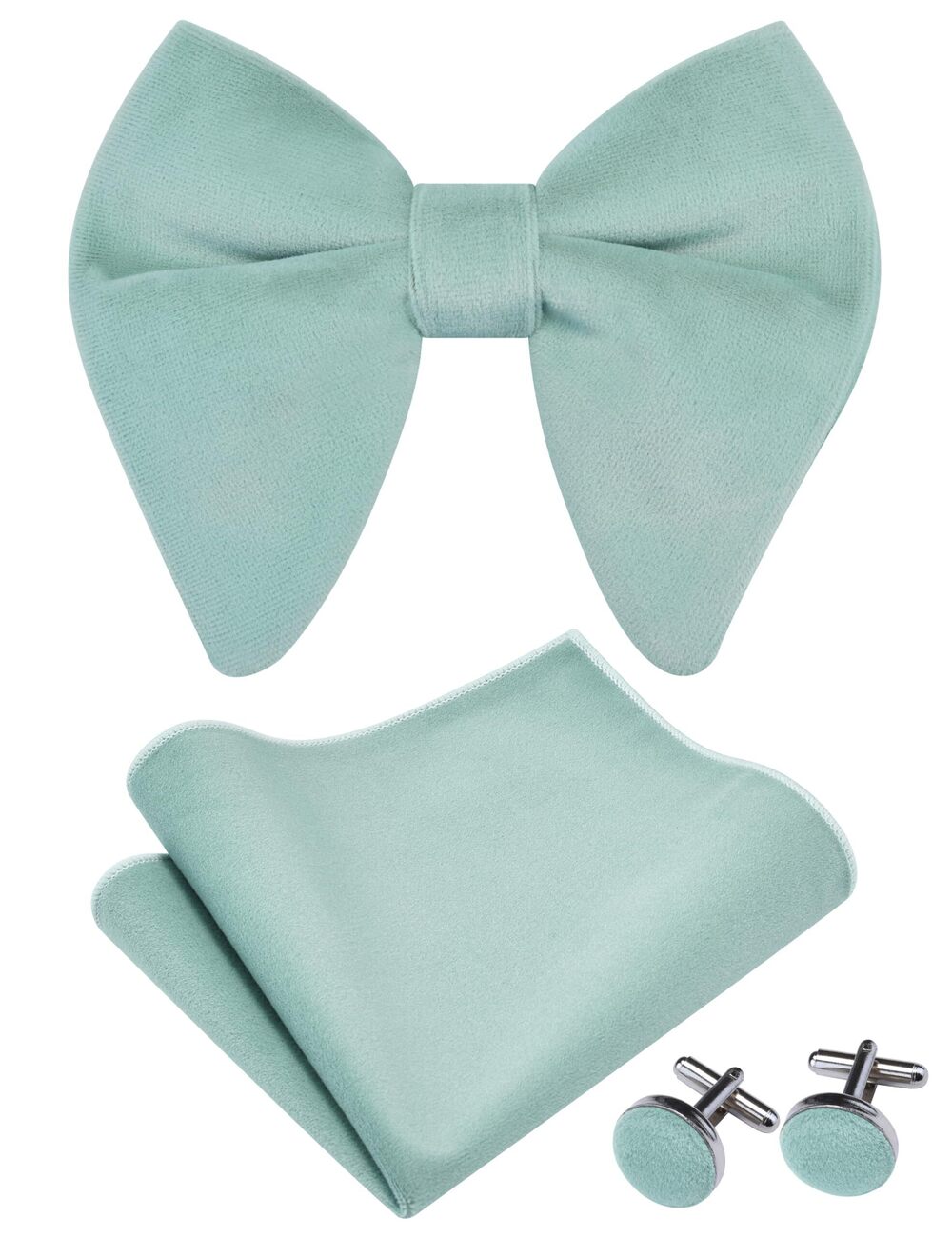 7482 Over Size Mint Bow Ties Velvet Pre-tied Big Bowtie and Pocket Square